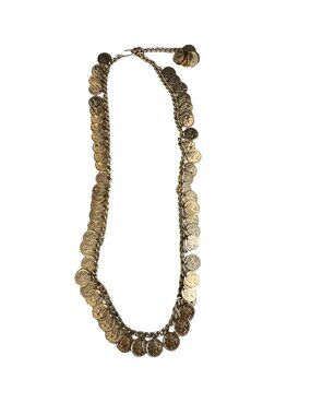 Vintage Gold Tone Coin Belt Necklace Chain Dangle Coins Boho Festival Hip Belt 3